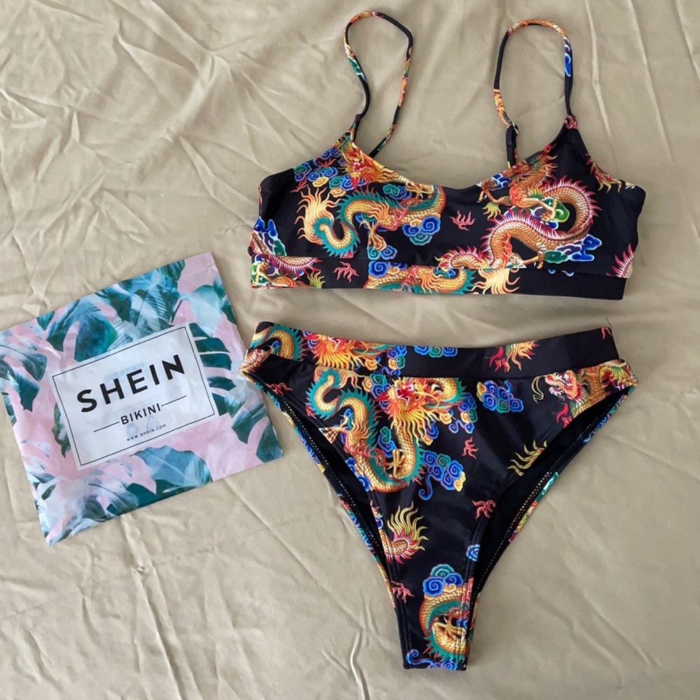 SHEIN - Bikini Set - Oriental Print (M/M) - Black